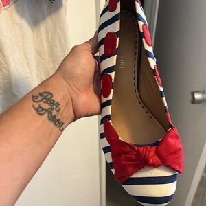 Chic Navy and Red Striped pinup with Bow